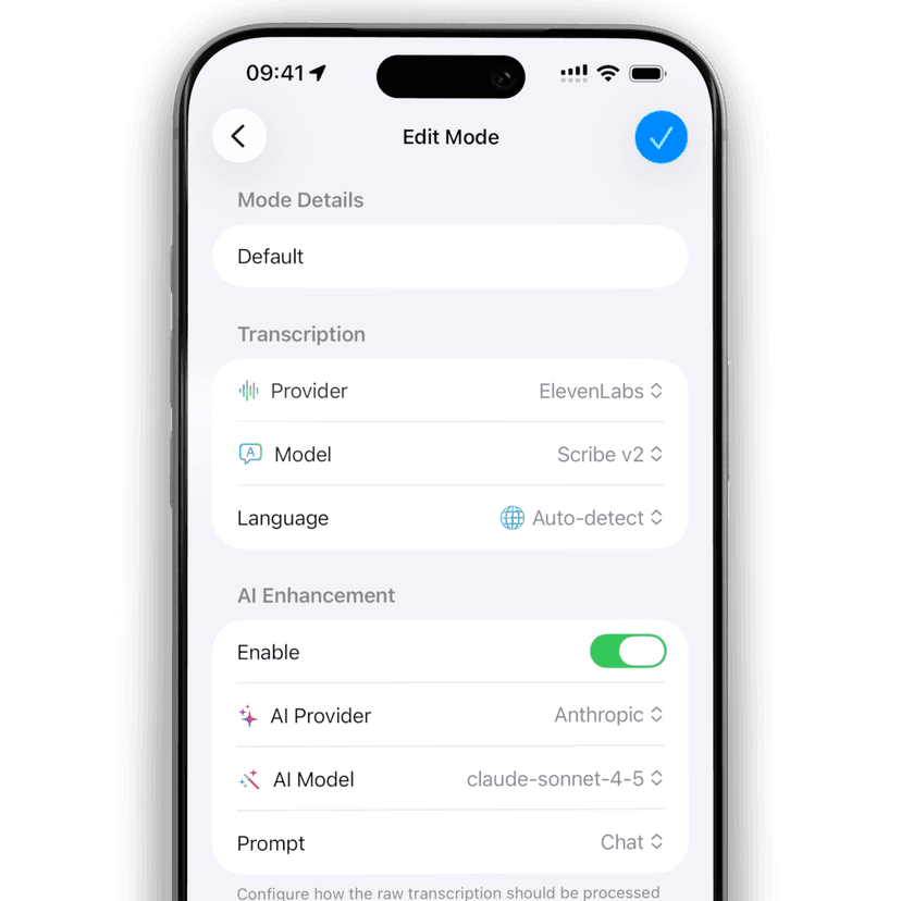 VivaDicta Mode Configuration