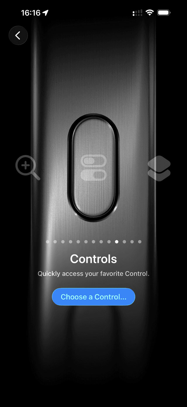 Action Button Controls option with Choose a Control button