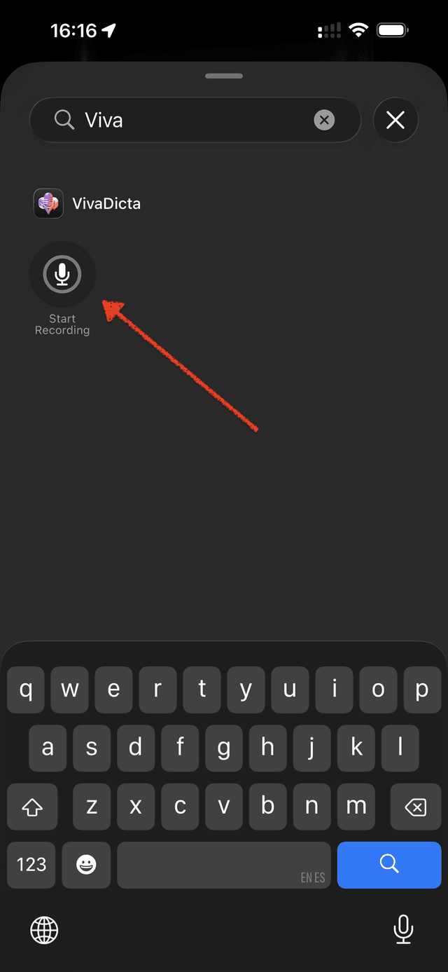 Selecting VivaDicta Start Recording control