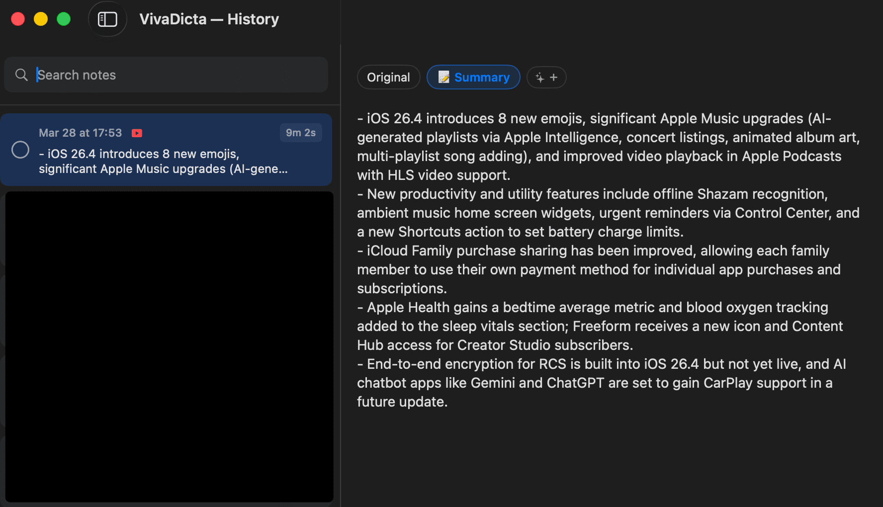 Note with Original and Summary variation tabs