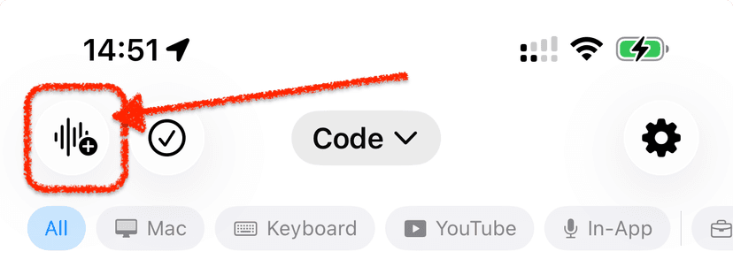 Import button (waveform icon) in the VivaDicta toolbar