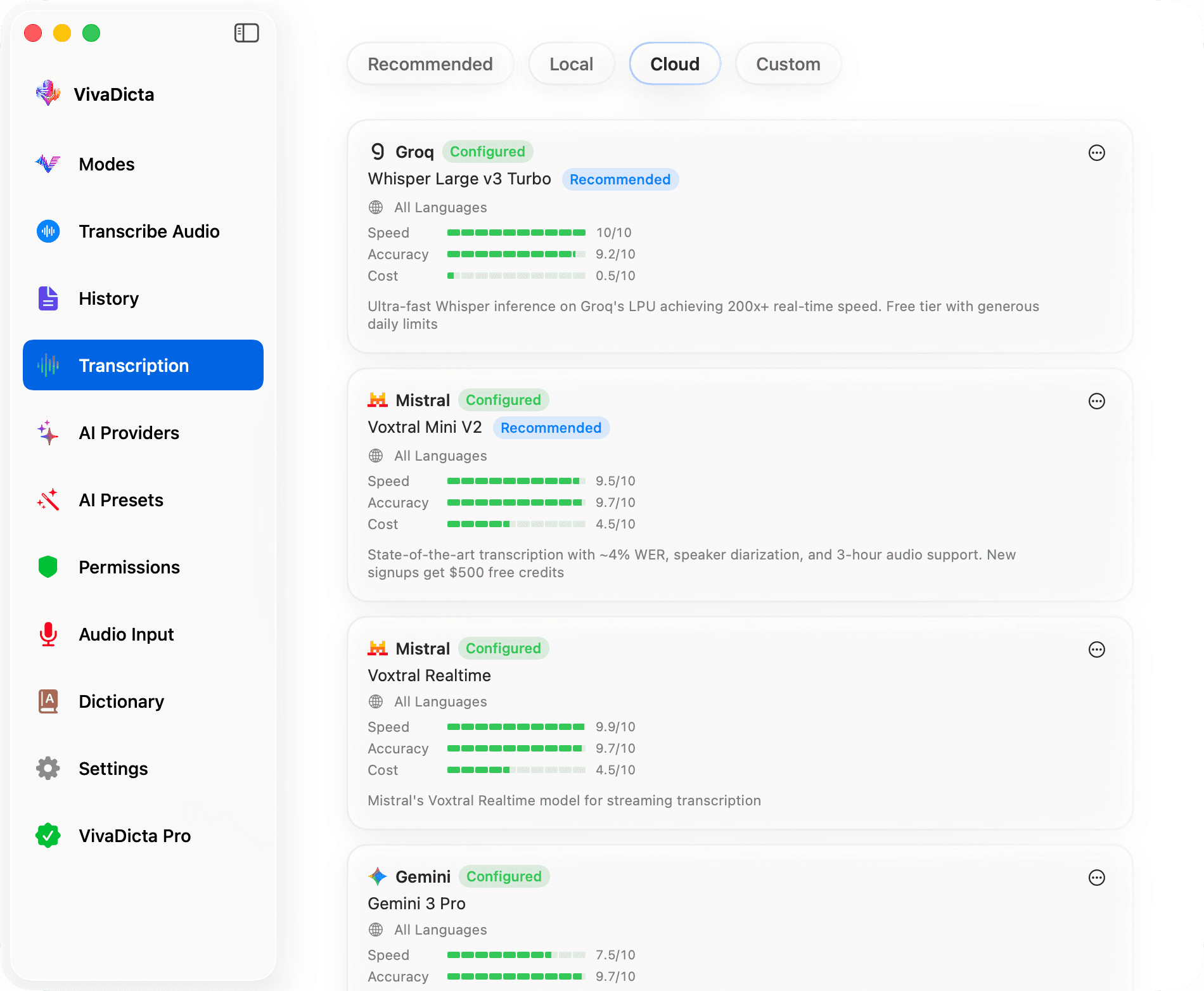 Cloud transcription providers