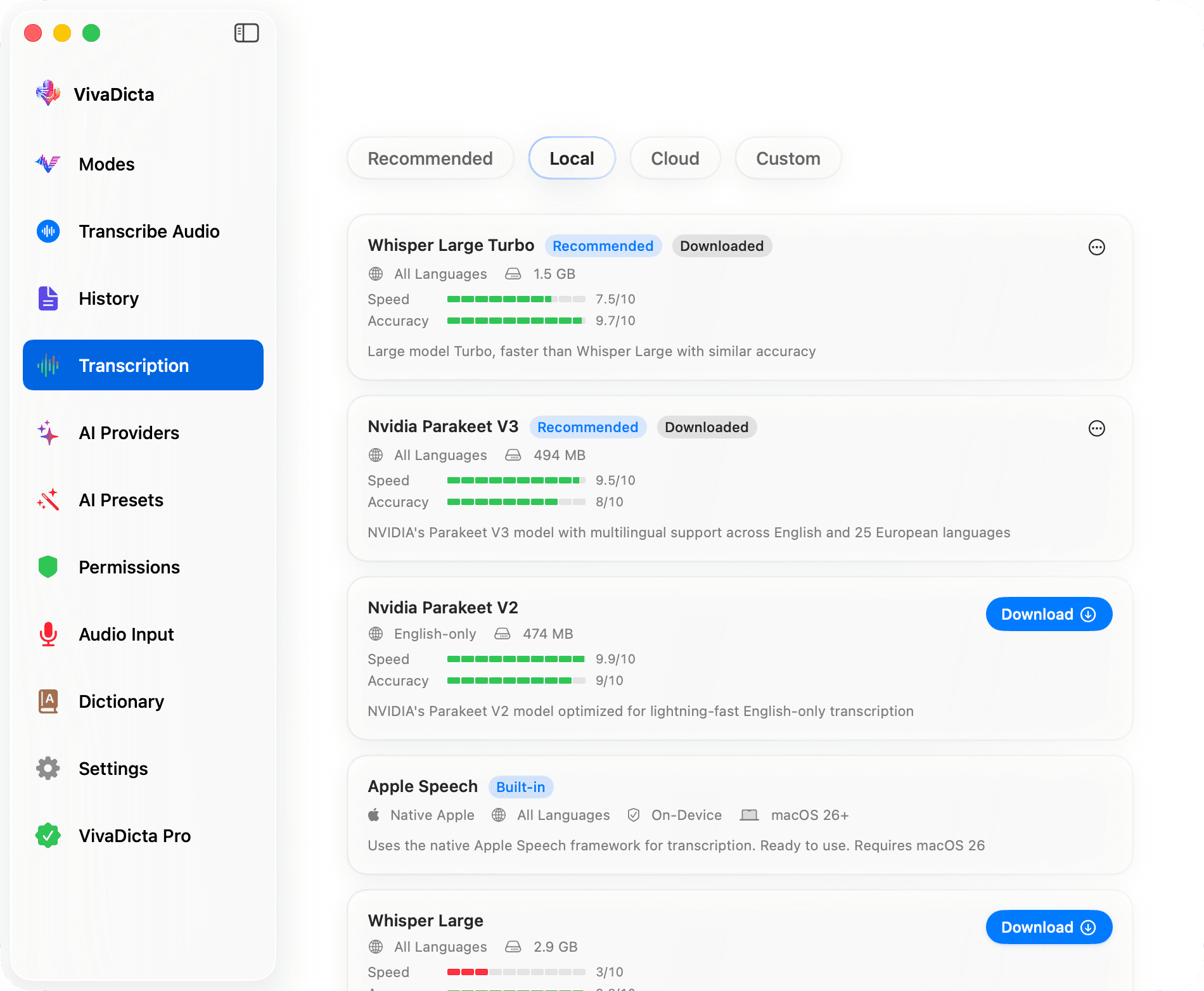 Local transcription models