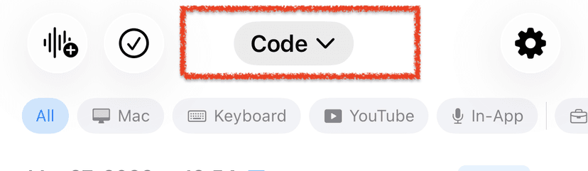 Mode picker at the top of the main screen