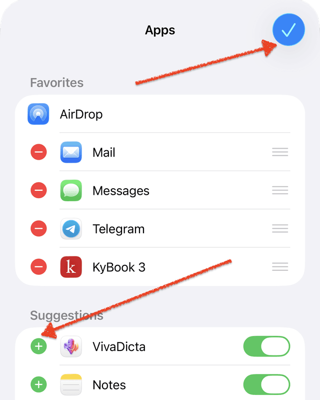Add VivaDicta to Share Sheet favorites