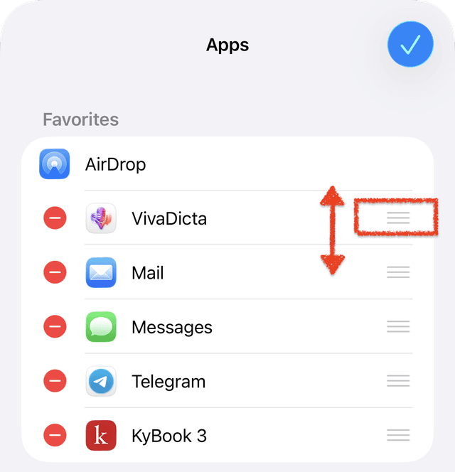 Reorder VivaDicta in Share Sheet favorites