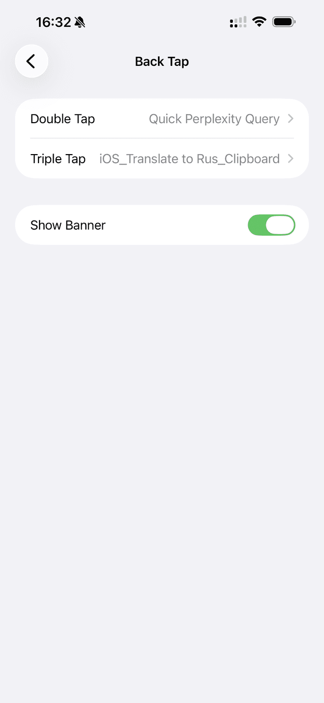 Back Tap screen showing Double Tap and Triple Tap options