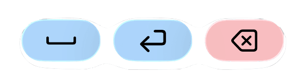 Keyboard utility buttons: space, return, and backspace