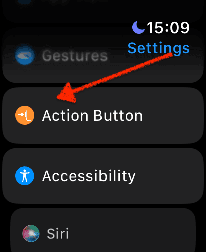 Apple Watch Settings - Action Button option