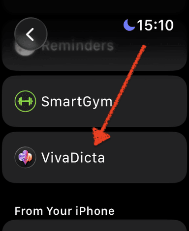 Selecting VivaDicta from the control list