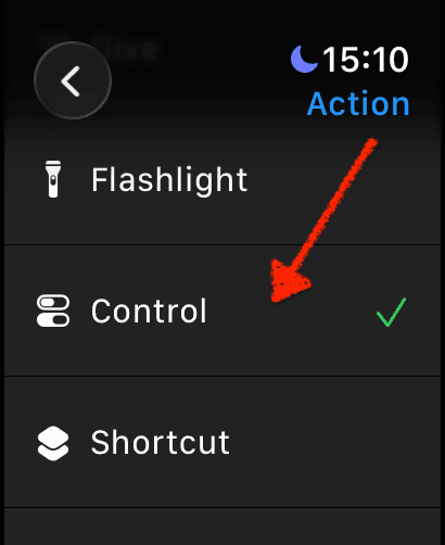 Selecting Control as the Action Button action