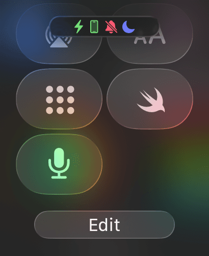 Apple Watch Control Center with VivaDicta control added