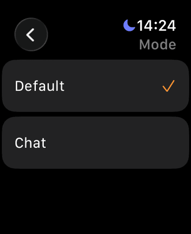 VivaDicta Apple Watch mode selection screen